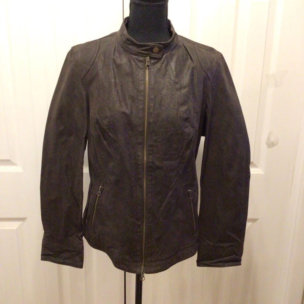 VTG Womens Brown Genuine Leather Motorcycle Moto Jacket Size Medium